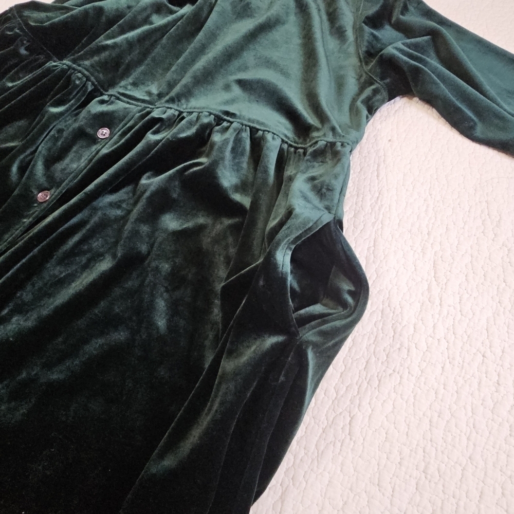 Vintage Amanda Stewart Leisurewear Forest Green Velvet Maxi Dress XL - Picture 4 of 5
